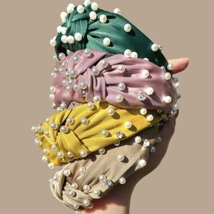 Faux Pearl + Rhinestone Knot Headband
